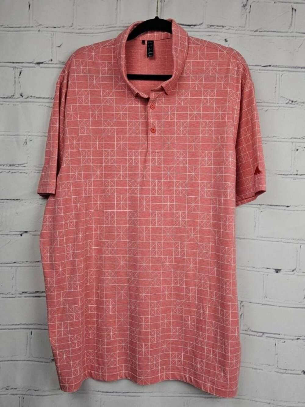 Adidas Mens 2XL Red Grid Pattern Polo Shirt Golf Casual Tee Short Sleeve Summer